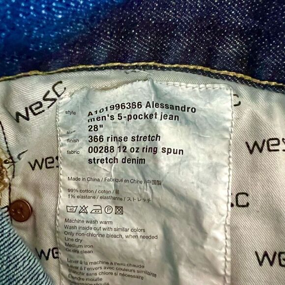 WESC Alessandro Mens Super Slim Denim Jeans, W28 L32 Worn By Actor On TV Show - Picture 6 of 6